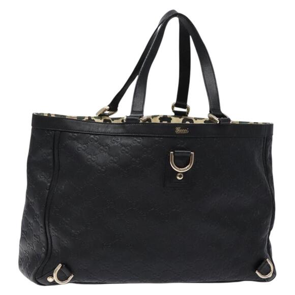 GUCCI GG Canvas Guccissima Tote Bag Leather Black Gold - Picture 1 of 16